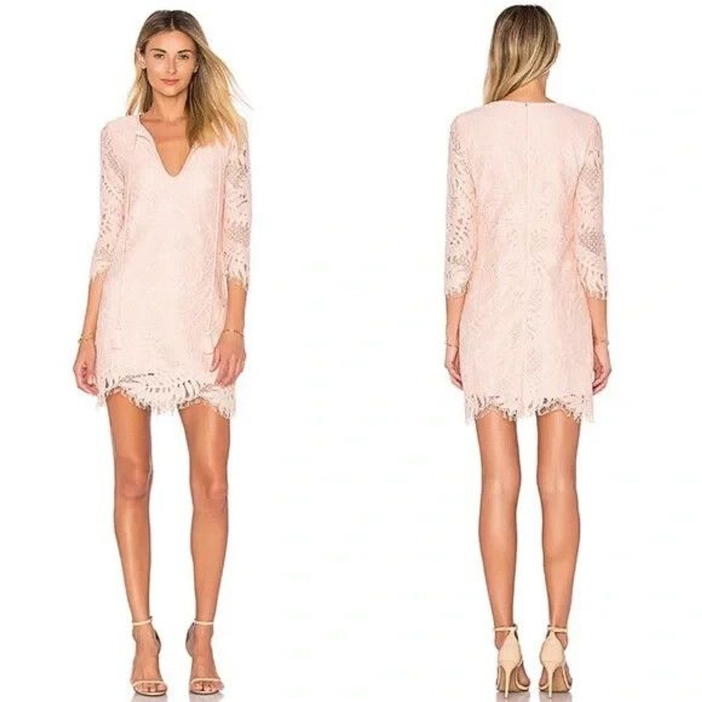 Lovers + Friends Dress Women XS Pink Blush Marlie‎ Lace Crochet Mini Tassel NWOT